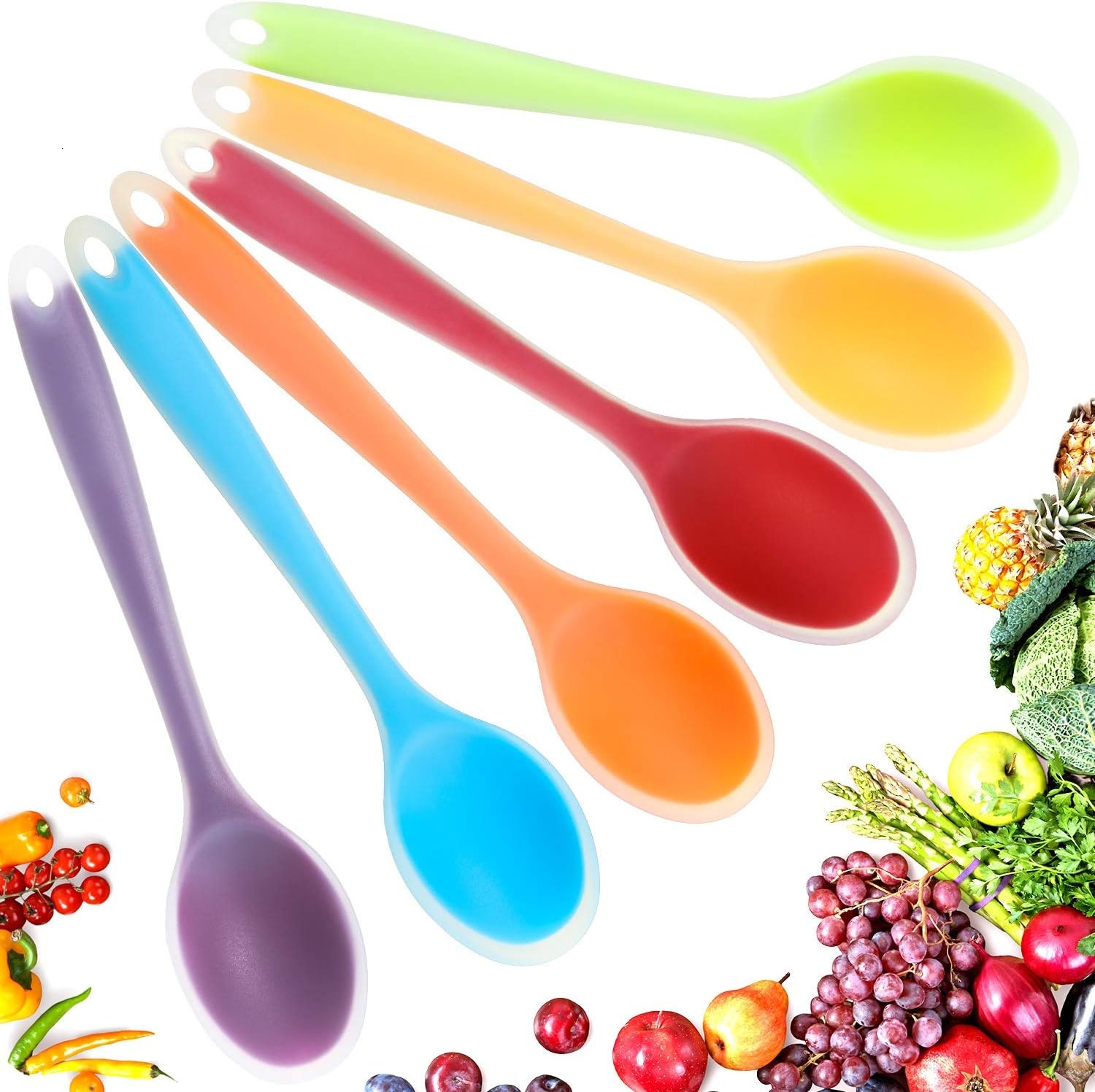 6 Pieces Small Multicolored Silicone Spoons Nonstick Kitchen Spoon Silicone Serving Spoon Stirring Spoon for Kitchen Cooking Baking Stirring Mixing Tools (Red, Green, Yellow, Purple, Orange, Blue): Kitchen & Dining