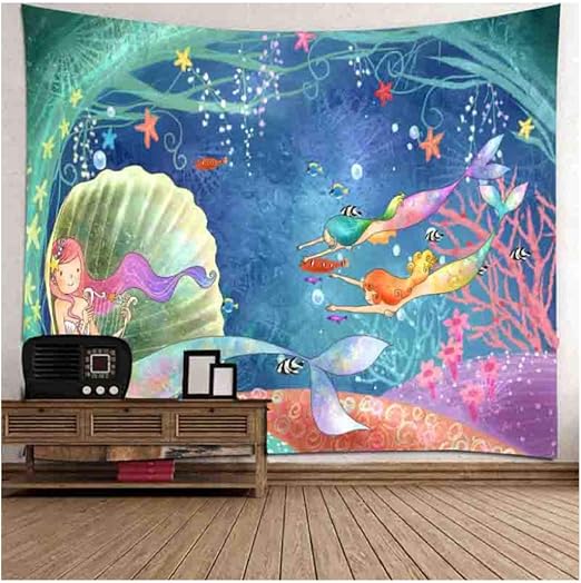 Huohuogou Unterwasser Schone Kreatur Fisch Pentagramm Polyester Familie Dekoration Wohnzimmer Schlafzimmer Kinderzimmer Hintergrund Kunst Wandteppich Amazon De Kuche Haushalt