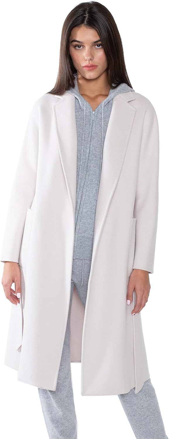 JENNIE LIU Women's Cashmere Wool Double Face Trench Coat with Belt: Clothing