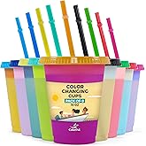 COLORPUL Kids Cups with Straws and Lids- 9 Packs 16 oz- Color Changing Cup - Thick Reusable Insulated Plastic Cup with Lids and Straws for Coffee Cups, Smoothie Cup