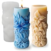 Japleed Elegant Lily Embossed Candle Molds for Candle Making, 3D Flower Silicone Molds for Candle Soap Wax Resin Clay, Blooming Lily Chocolate Cake Fondant Molds, DIY Floral Art Craft Wedding Decor