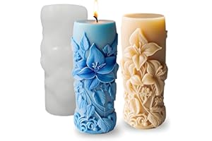 Japleed Elegant Lily Embossed Candle Molds for Candle Making, 3D Flower Silicone Molds for Candle Soap Wax Resin Clay, Blooming Lily Chocolate Cake Fondant Molds, DIY Floral Art Craft Wedding Decor