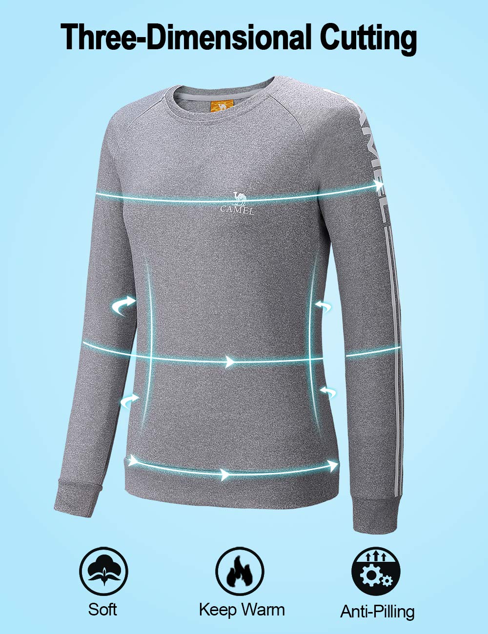 Camel Crewneck Sweatshirt for Women Casual Comfy Long Sleeve Loose Workout Tops(Grey L)