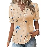 SHEWIN Womens Blouses Dressy Casual Lace V Neck Floral Tops Pulllover Short Sleeve Shirts Cute Summer Tops for Women 2026