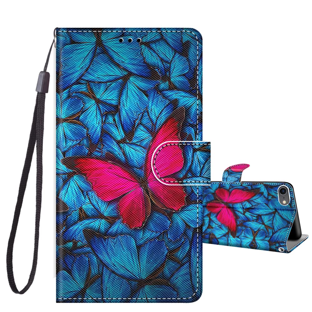 JRIANY for iPhone SE 2022 / iPhone SE 2020 / iPhone 7 / iPhone 8 Case, PU Leather Wallet Case with Pattern Cute Design Shockproof Cover Flip Case, Butterfly