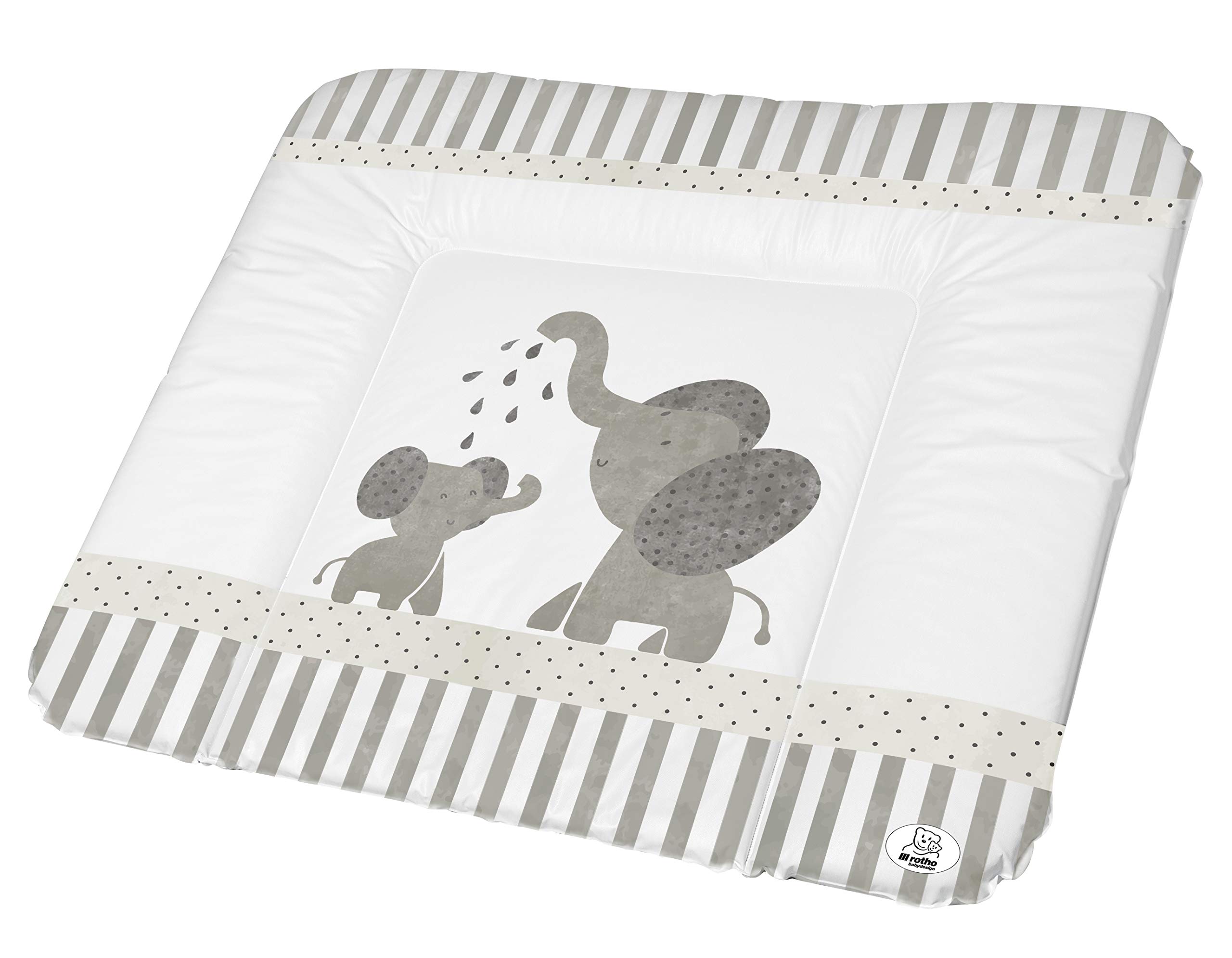 Rotho Babydesign Changing Mat, From 0 Months, Modern Elephants, Bella Bambina, White/Gray, 72 x 85 cm, 200620001CG