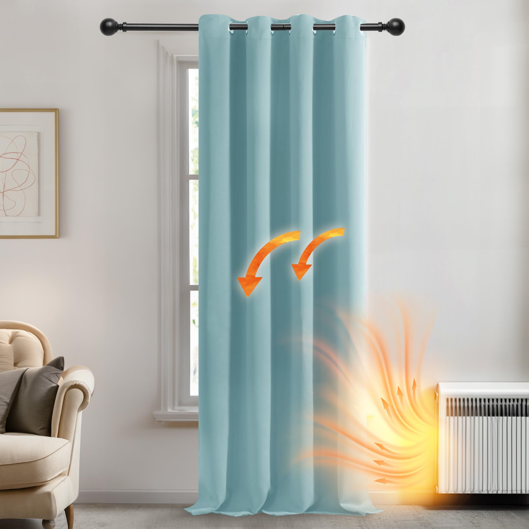 Deconovo Blackout Curtain Eyelet, Home Decorative Thermal Curtain for Bedroom, Super Soft Ring Top Curtain for Living Room, 55 x 96 Inch, Sky Blue, 1 Panel