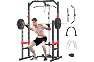 ULTRA FUEGO Power Cage, Multi-Function Power Rack with Pulley System Strength Training for Home Gym, Bench Press Squat LAT Pull-Down Pull-up Rowing, All in One Workout Cage