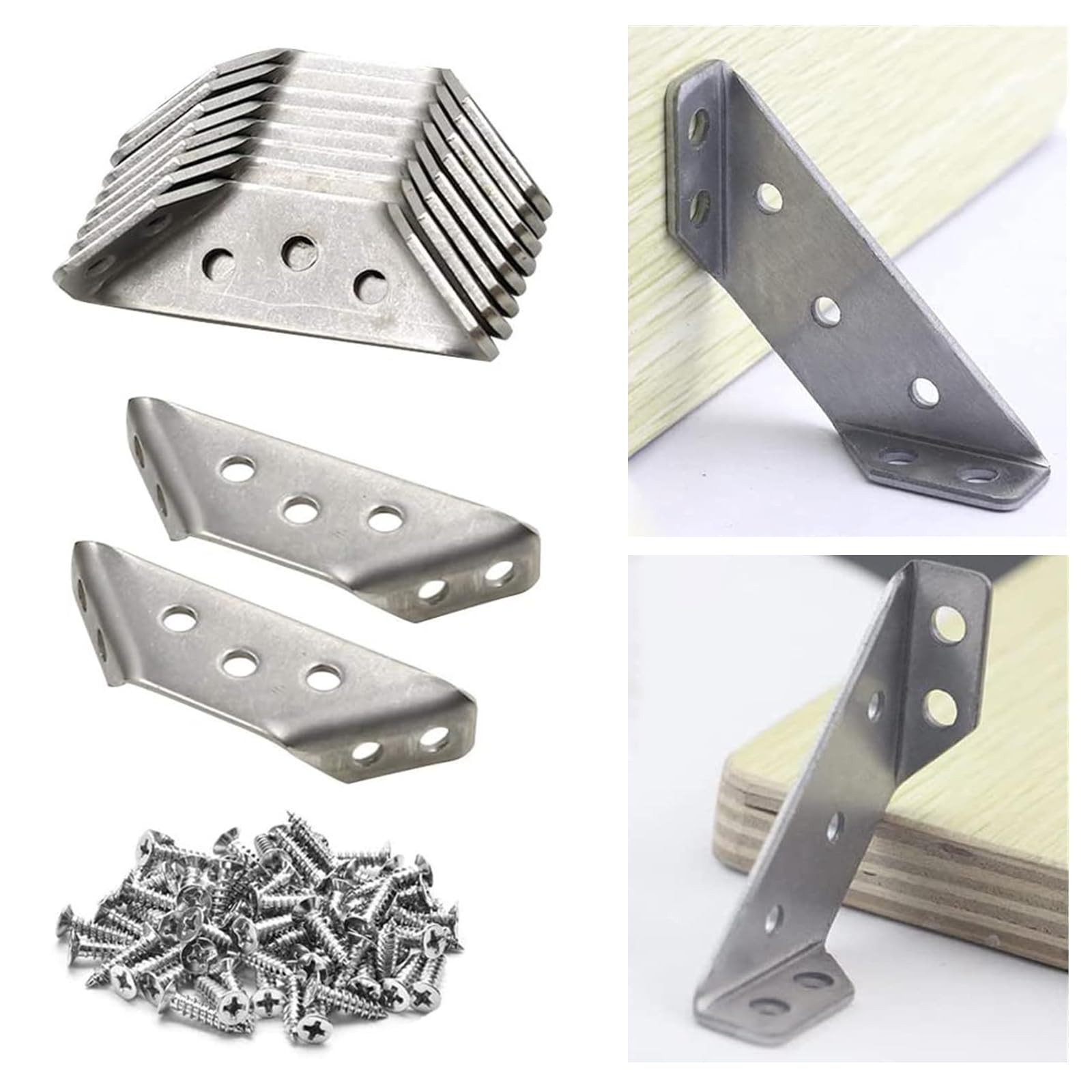 JINGEGECOME 12Pcs Heavy Duty Stainless Steel Corner Brackets with 100pcs Screws for Furniture Support and Reinforcement