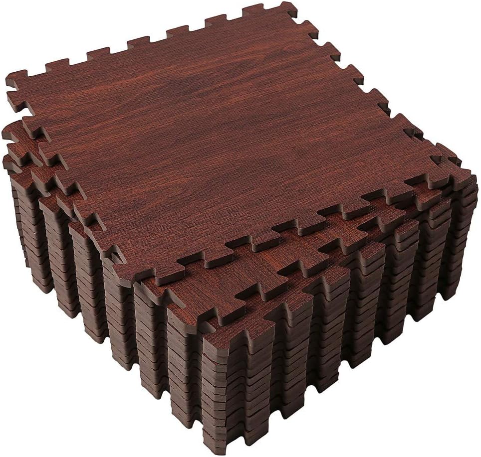 SUPERJARE 16 Tiles Eva Foam Interlocking Tiles Protective Flooring Mat with Borders Dark Wood Grain : Sports & Outdoors