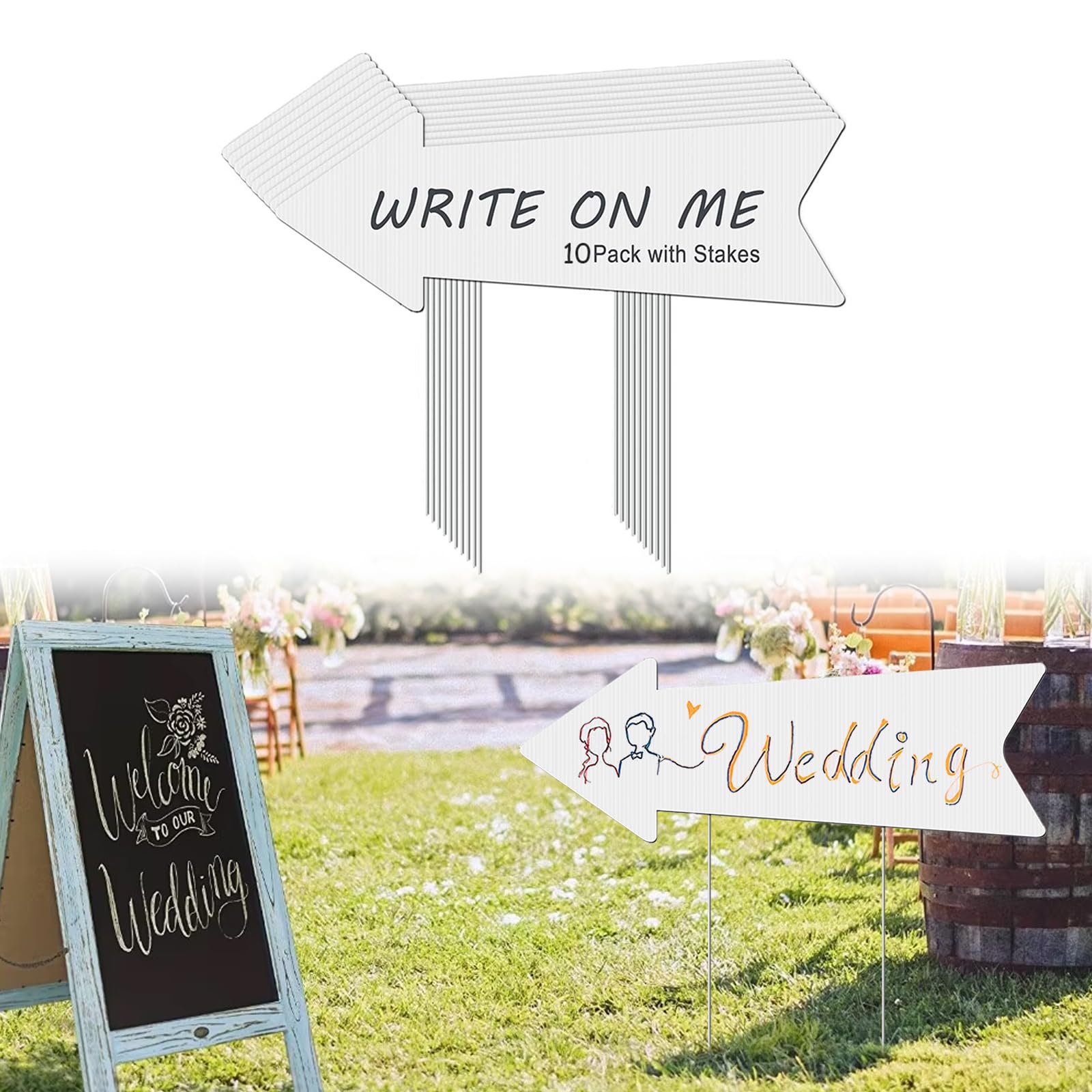 10pcs Blank Arrow Signs with Stakes, Wedding Directional Road Sign, This Way Arrow Yard Signs for Ceremony Parties, Guidepost Decorations