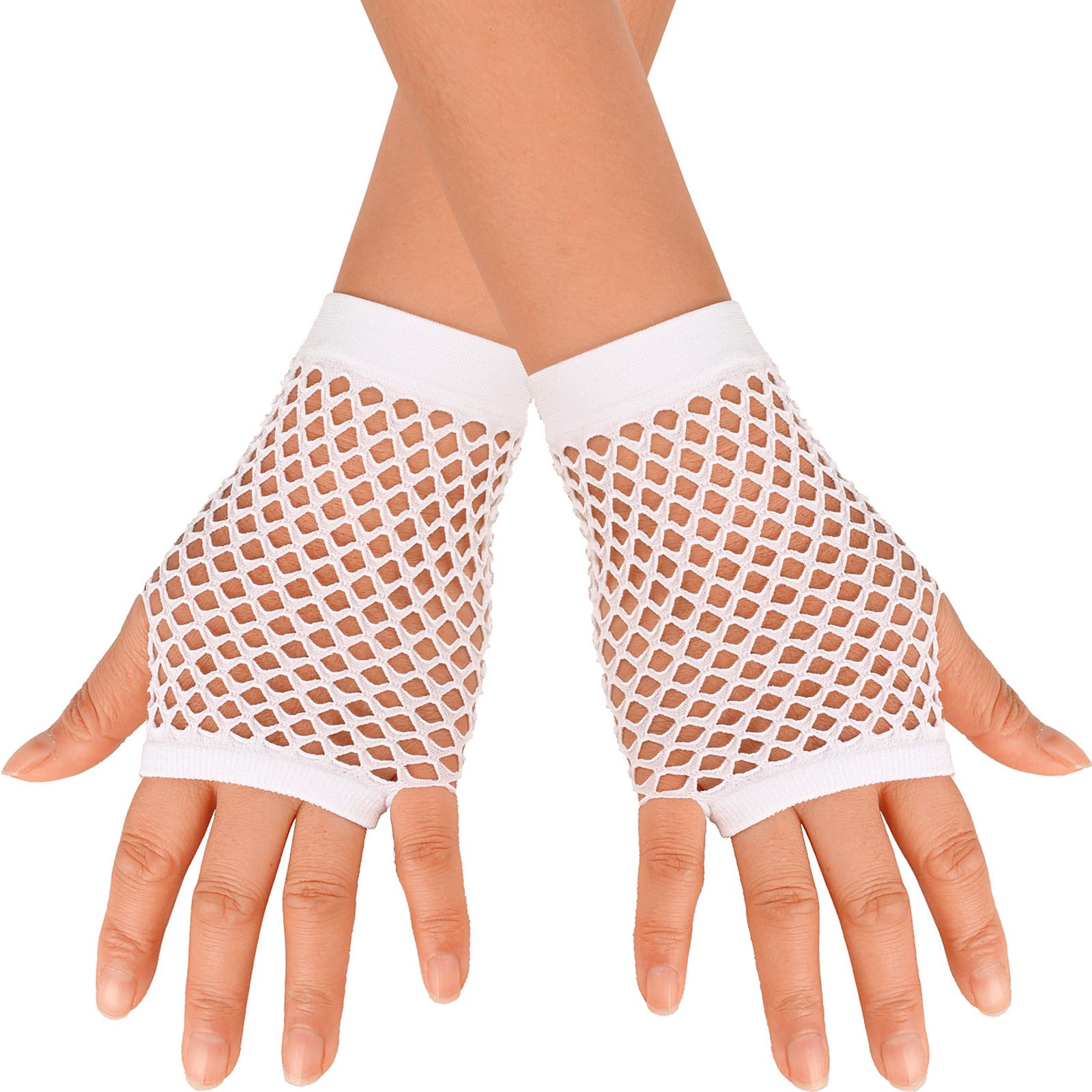 YeeHeen Short Fishnet Gloves for Women Punk Fingerless Mesh Glove White
