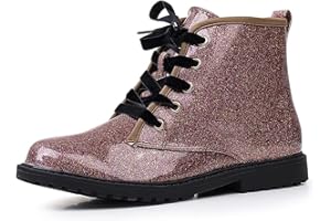 FITORY Girls/Boys Ankle Combat Boots with Side Zipper and Lace-Up, Waterproof Glitter Style, Easy On/Off Sparkle Shoes for Toddler/Little Kid/Big Kid