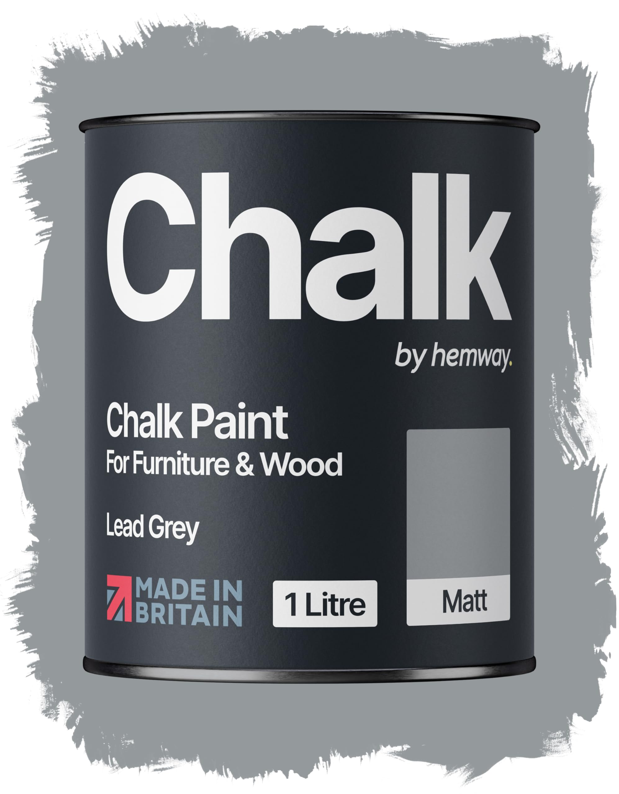 Hemway Chalk Paint Lead Grey Furniture Paint 1L, Matt Finish Shabby Chic, Chalk Furniture & Walls, Quick Dry & 1 Coat