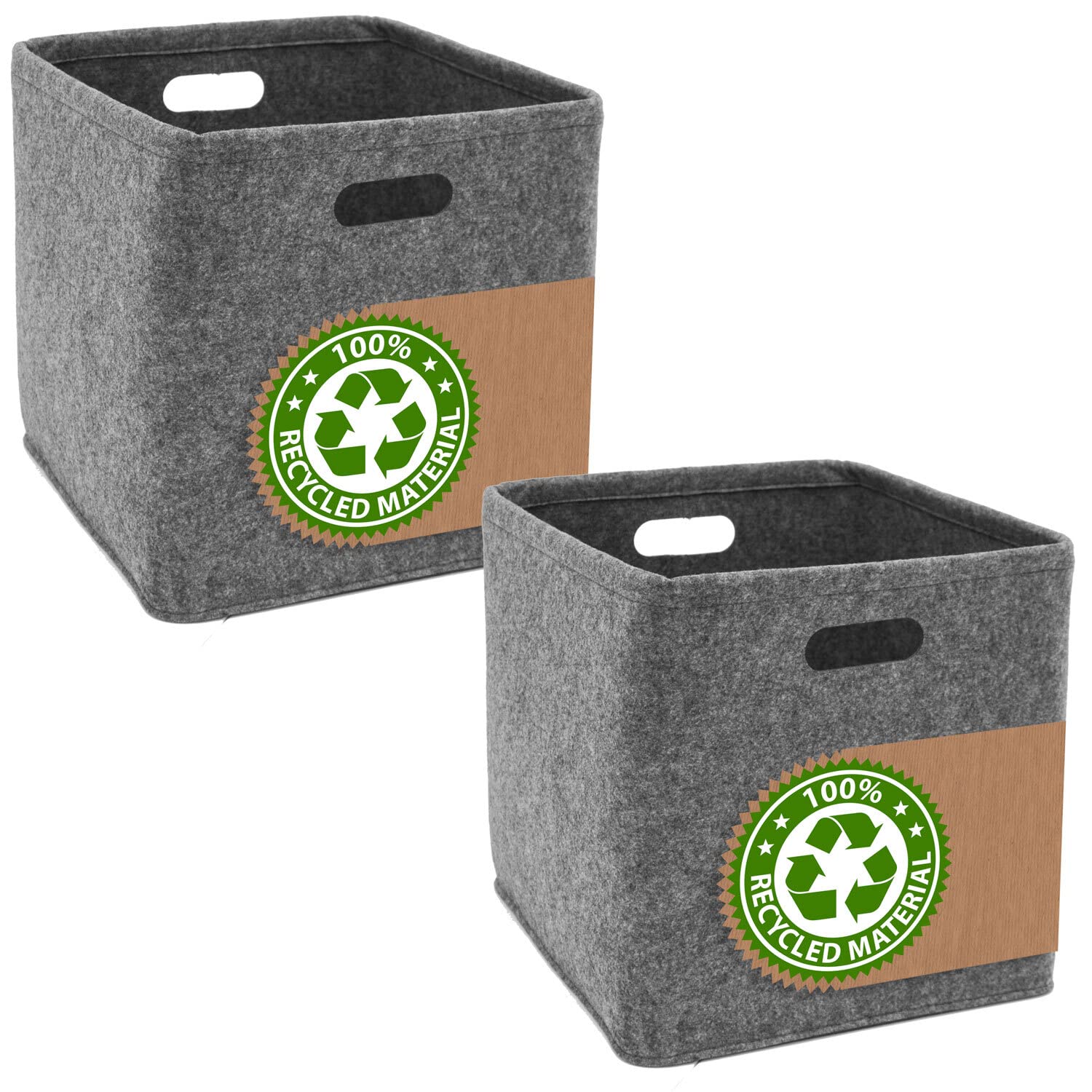 DuneDesign 100% Recycled Felt: 2 Cube Storage Boxes 33x33x33 - Compatible with IKEA Kallax Shelf - Foldable Storage Cubes Cupboard Storage Boxes Laundry Baskets Bookshelf Insert Box Open Storage Boxes