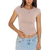 EasyGala Womens Double Lined Tops Cropped Cap Sleeve Shirts Crew Neck Fitted Baby Tee Y2k Summer Clothes 2026