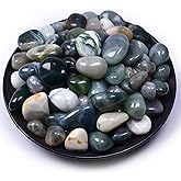 SigMntun Polished Moss Agate Crystals - 72 Pcs, 0.5" 10 oz Handpicked Natural Tumbled Gemstones Rocks, Pebbles for Reiki, Chakra, Healing Home Decor