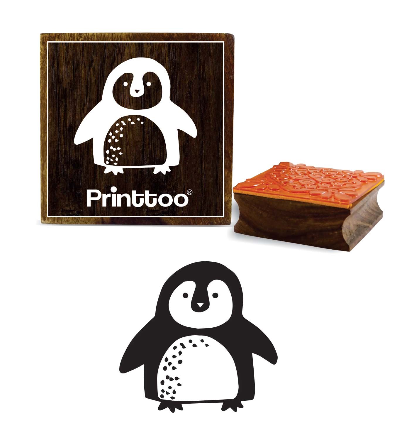 Printtoo Scrap-Booking Baby Penguin Pattern Square Wooden Rubber Stamp Diary Card-2 x 2 Inches