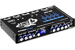 Lanzar 4 Band Parametric Equalizer - Bluetooth Wireless Audio Connectivity, Blue Light Illumination, Works with All of Today’s Latest Devices, 3.5mm AUX Input Jack, Input Gain Adjustments - Lanzar
