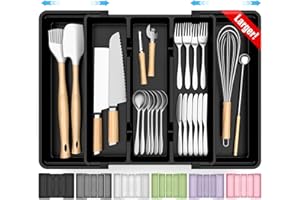 StackHelper Large Silverware Organizer, Expandable Utensil Drawer Organizer for Kitchen Drawers, Kitchen Drawer Organizer for Spoons/Forks/Knives, Multipurpose & BPA Free Cutlery Tray, Black, 1 Pack