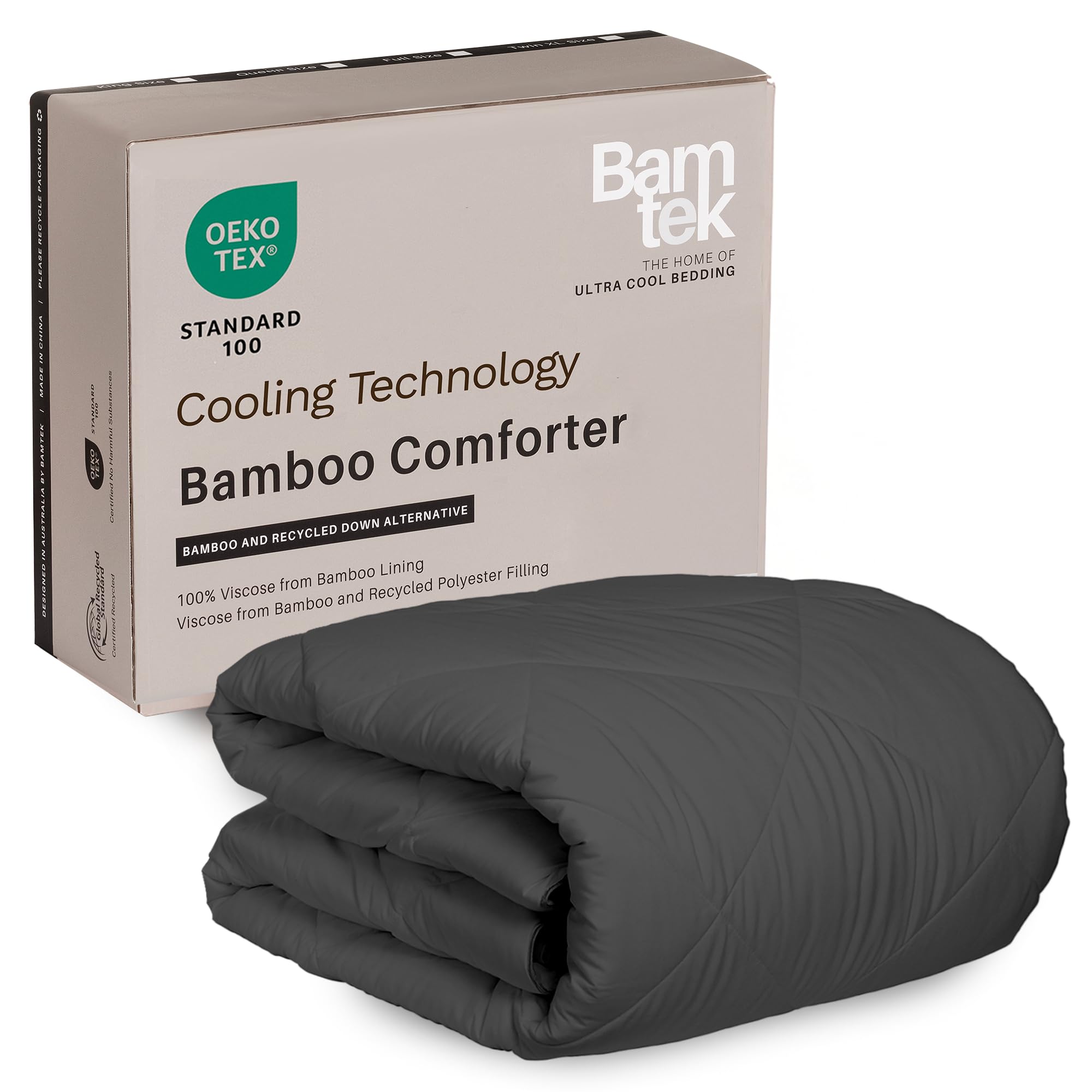 Photo 1 of Bamtek 100% Viscose Derived from Bamboo Comforter, Cooling Comforter, Duvet Insert, Breathable, Extra Fluffy, Lightweight Comforters, Charcoal - Oversized King