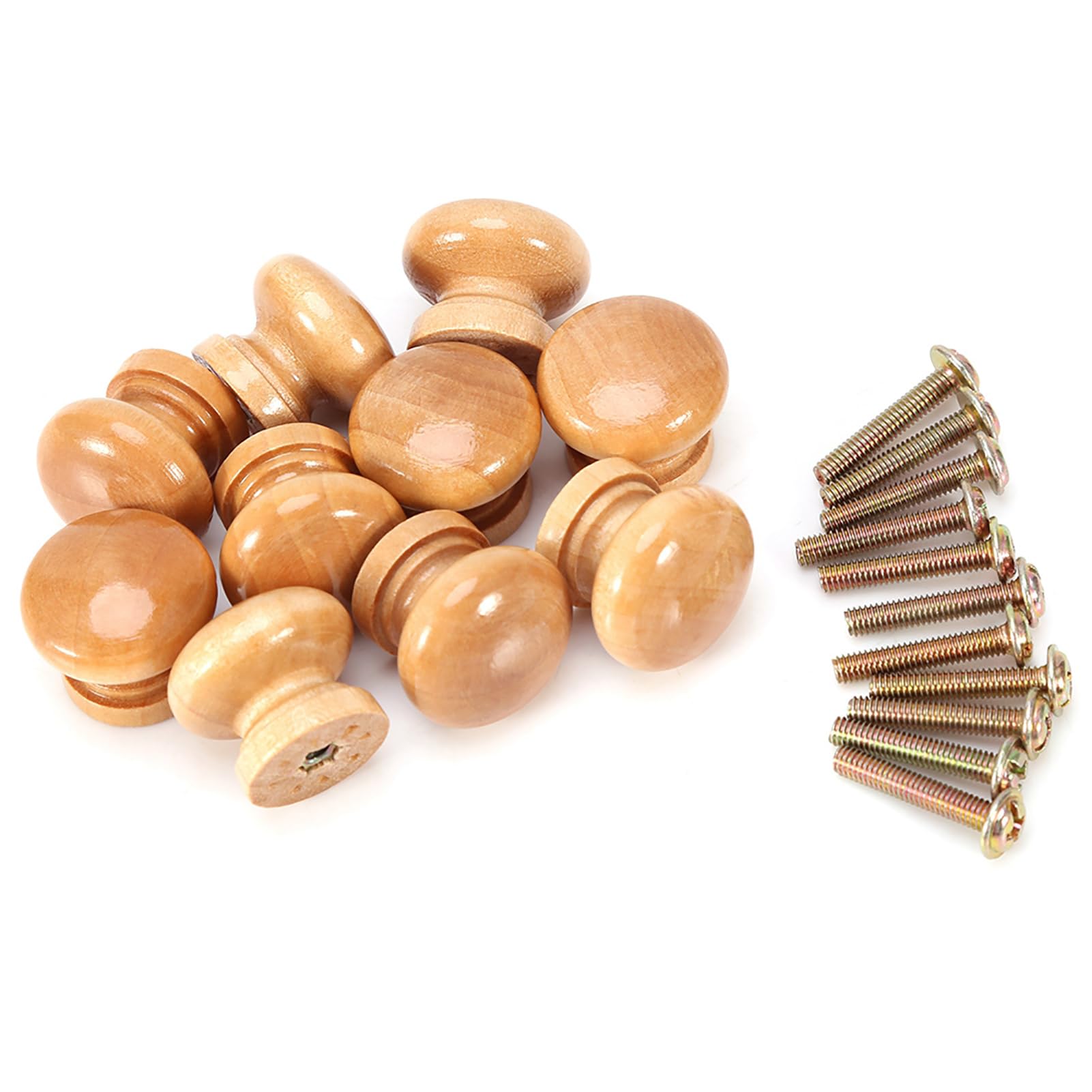 Pack of 10 Wooden Drawer Knobs, Round Kitchen Cabinet Pulls Door Knobs with Screws for Chest of Drawers Furniture Cupboard Dresser Wardrobe Door Knobs(33mm)