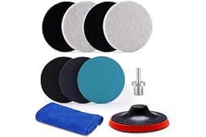 ZFE 5Inch Glass polishing Pads, 10Pcs Wool Felt Disc Glass Polishing Kit Buffing Pads Sanding Discs with Backing Pad and M14 Drill Adapter for Rotary Tools Polish Glass and Metal