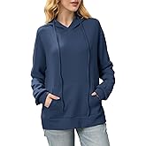 Blostirno Women's Hoodies Casual Long Sleeve Waffle Knit Side Slit Pullover Oversized Hooded Sweatshirt with Pocket
