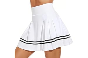 ThreeH Women High Waist Pleated Tennis Skirt Built-in Lining Shorts Girls School Uniforms Skates Skirts with 2 Pockets