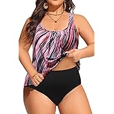 Yonique Plus Size Two Piece Swimsuit for Women Blouson Tankini Tummy Control Bathing Suit