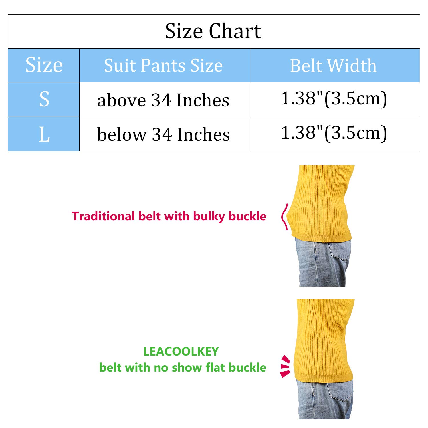 LEACOOLKEY Nickle Free Metal Free Belt, No Show Mens Stretch Belts - Elastic Webbing Belt with Flat Plastic Buckle, Travel Friendly Men Belt(Coffee, Pants Size Below 34 Inches)