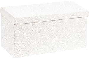B FSOBEIIALEO Small Storage Ottoman Cube Sherpa Ottomans Foot Rest, Foldable Boucle Ottoman Bench, Faux Teddy Fur, White 30"x15"x15"