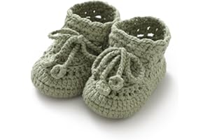 Hadetoto Baby Booties Hand Crochet Knit Cotton Bootie Soft Cozy Warm Socks Shoes Newborn First Walkers for Infant Boy Girl