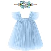 ANHDM Baby Girl First Birthday Outfit Cake Smash 1st Birthday Dress with Flower Headband