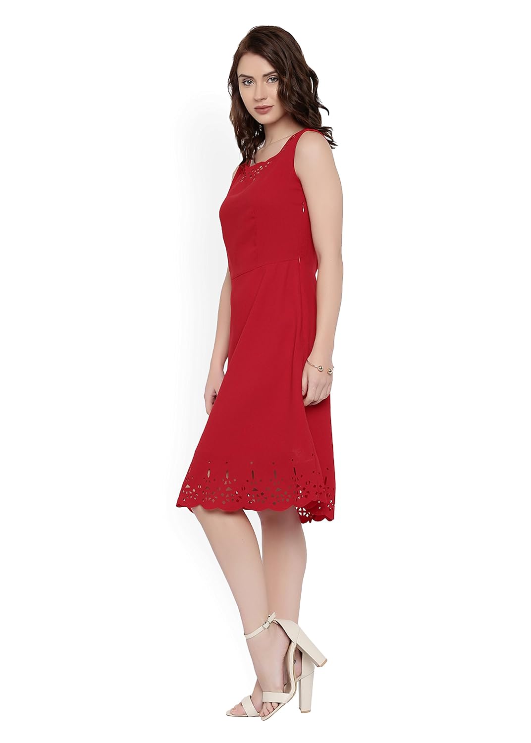 rare women red solid a-line dress (ep1422)
