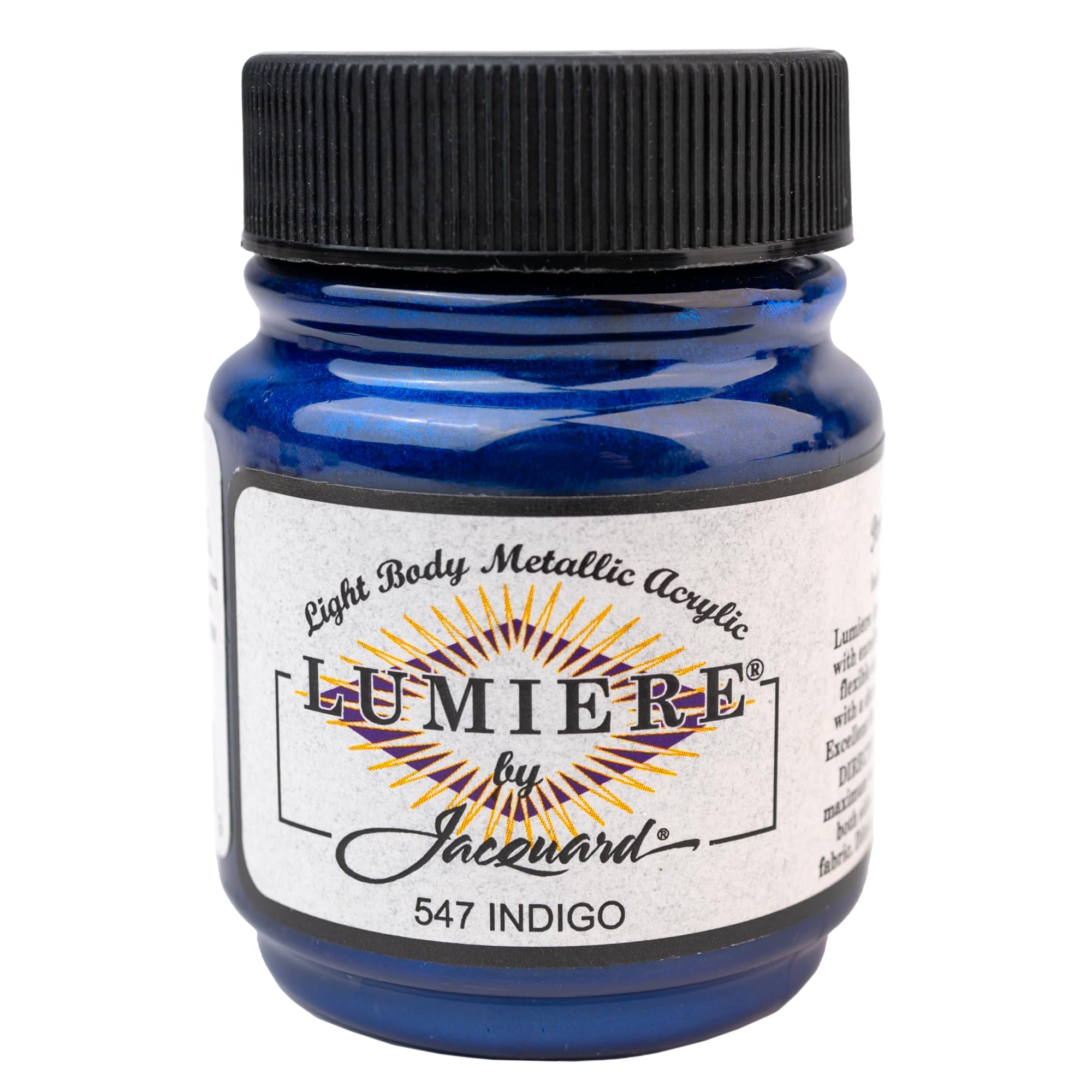 Jacquard Lumiere Metallic Acrylic Paint, Opaque Indigo Shimmering Colour for Fabric, Leather, Wood and Canvas, Versatile Artist Pigment Used in DIY Crafting Projects, 66.5ml