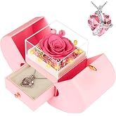 BNWXOY Preserved Real Pink Rose with l Love You Necklace -Birthday Gifts for WomenMom Her Wife Girlfriend Grandma on Valentines Mothers Day Christmas Anniversary Romantic-Pink