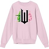 Bioworld Wicked Part 1 W Character Graphics Women's Cradle Pink Crew Neck Long Sleeve Sweatshirt