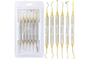 MuskalMed 6 Pcs Dental Instrument Composite Resin Filling Spatula Gold Titanium Plated Head Filler Thick Handle Restoration Set Dental Tool Set
