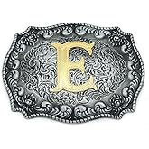 HUABOLA CALYN Western Belt Buckle Initial Letters ABCDEFG to Y-Cowboy Rodeo Silver Large Belt Buckle for Men Women