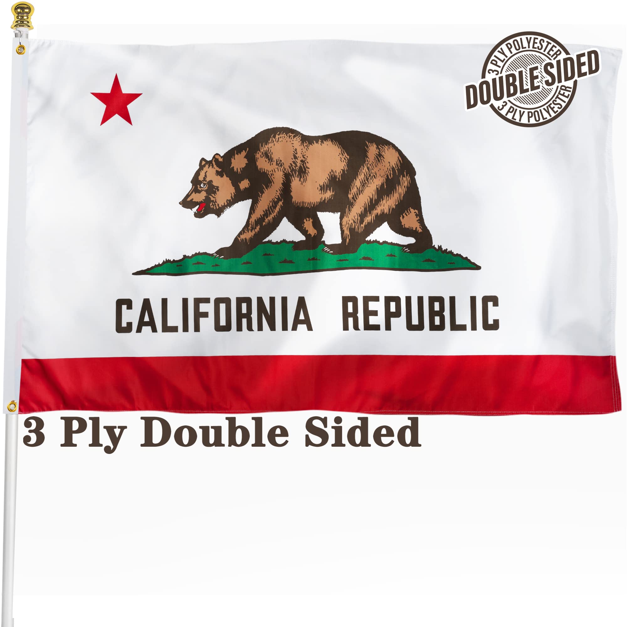 Photo 1 of XIFAN Double Sided California State Flag 3x5 ft, Heavy Duty 3 Ply Durable Polyester, CA Flag with Vibrant Print/4 Rows Hemming/Brass Grommets for Indoor Outdoor Decor