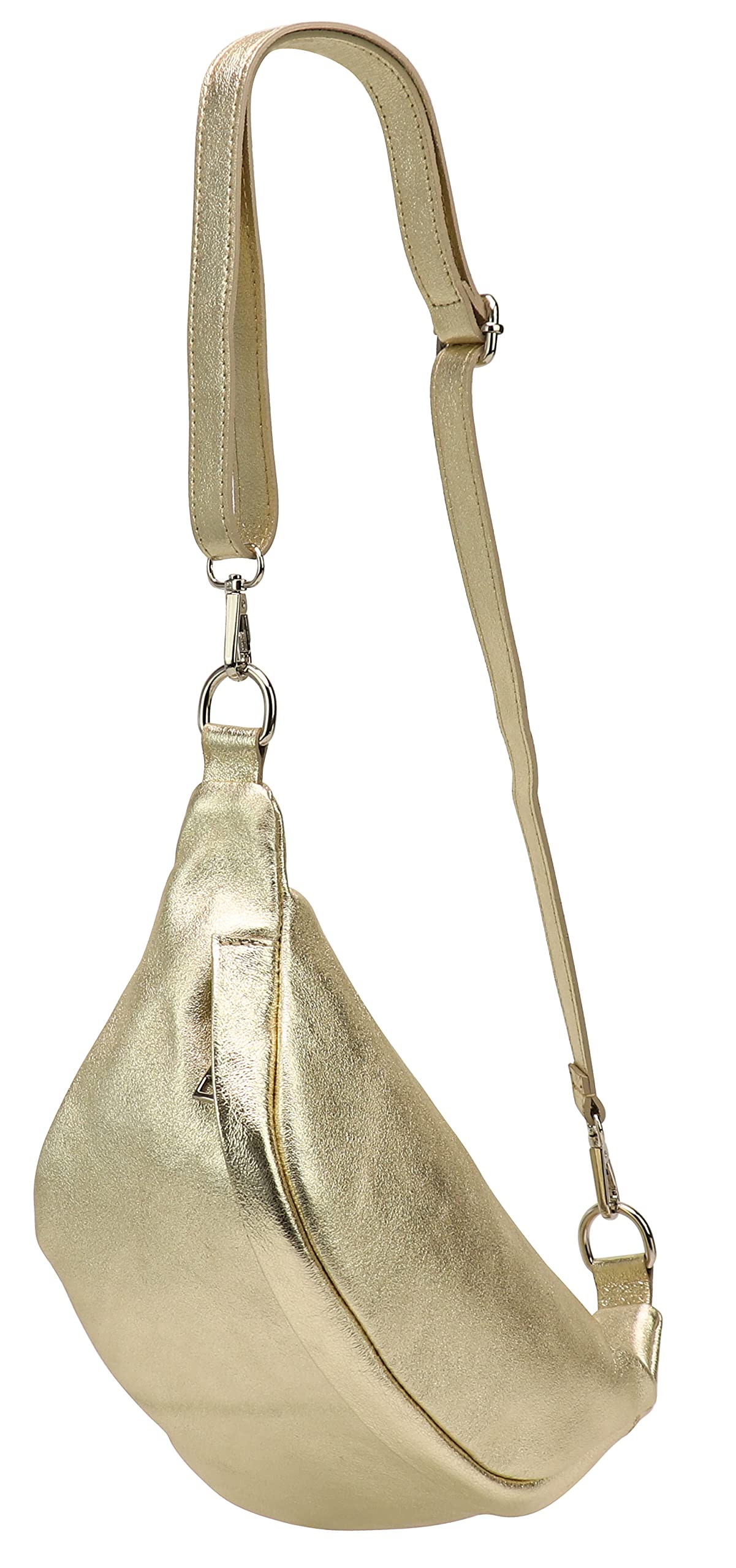 SH Leder Marie G528 Unisex Genuine Leather Waist Bag for Festivals, Travel, Medium Crossbody Bag, 32 x 17 cm, Gold, M, Fashionable Waist Bag