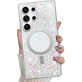 Bonoma for Samsung Galaxy S25 Ultra Case, Sparkly Glitter Bling Back, Magnetic Support for MagSafe Shockproof Case, Crystal and Clear High-Duty Protection for Phone Case -Sparkly Glitter