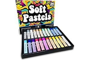 HIPPIE CRAFTER Art Supplies Set of 24 Soft Chalk Pastels, Non-Toxic, Oil-Free, Assorted Colors, Blendable, for Adults, Includes Storage Case