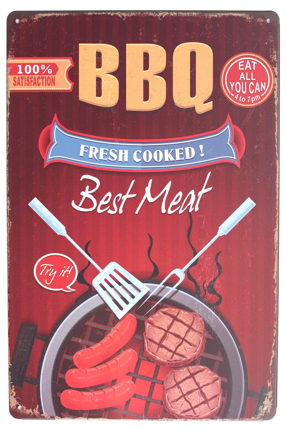 Hioni BBQ Fresh Cooked Best Meat Barbecue Vintage Tin Sign Wall Decoration Metal Door Sign