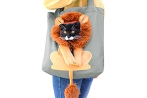 Plcnn Pet Canvas Shoulder Bag, Cute Lion-Shaped Small Dog Carrier Portable Pet Carrying Chest Bag for Small Dogs and Cats Pet Supplies (Dark Grey-Large)