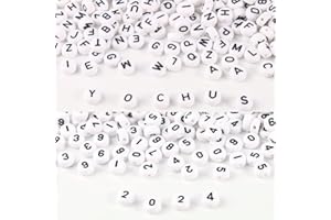 Yochus 1000pcs White Mixed Round Acrylic Letter Beads 4x7mm Black Alphabet Number Beads for Jewelry Making and DIY Bracelets