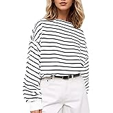 MISSACTIVER Women’s Oversized Boat Neck Striped Sweatshirt Long Sleeve Casual Pullover Color Block Shirt Fall Boxy Top