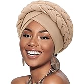 DRESHOW African Women Turban Caps Cotton Beanie Twist Headscarf Pre-Tied Double Twisted Braids Wrap Hat Chemo Cancer Cap