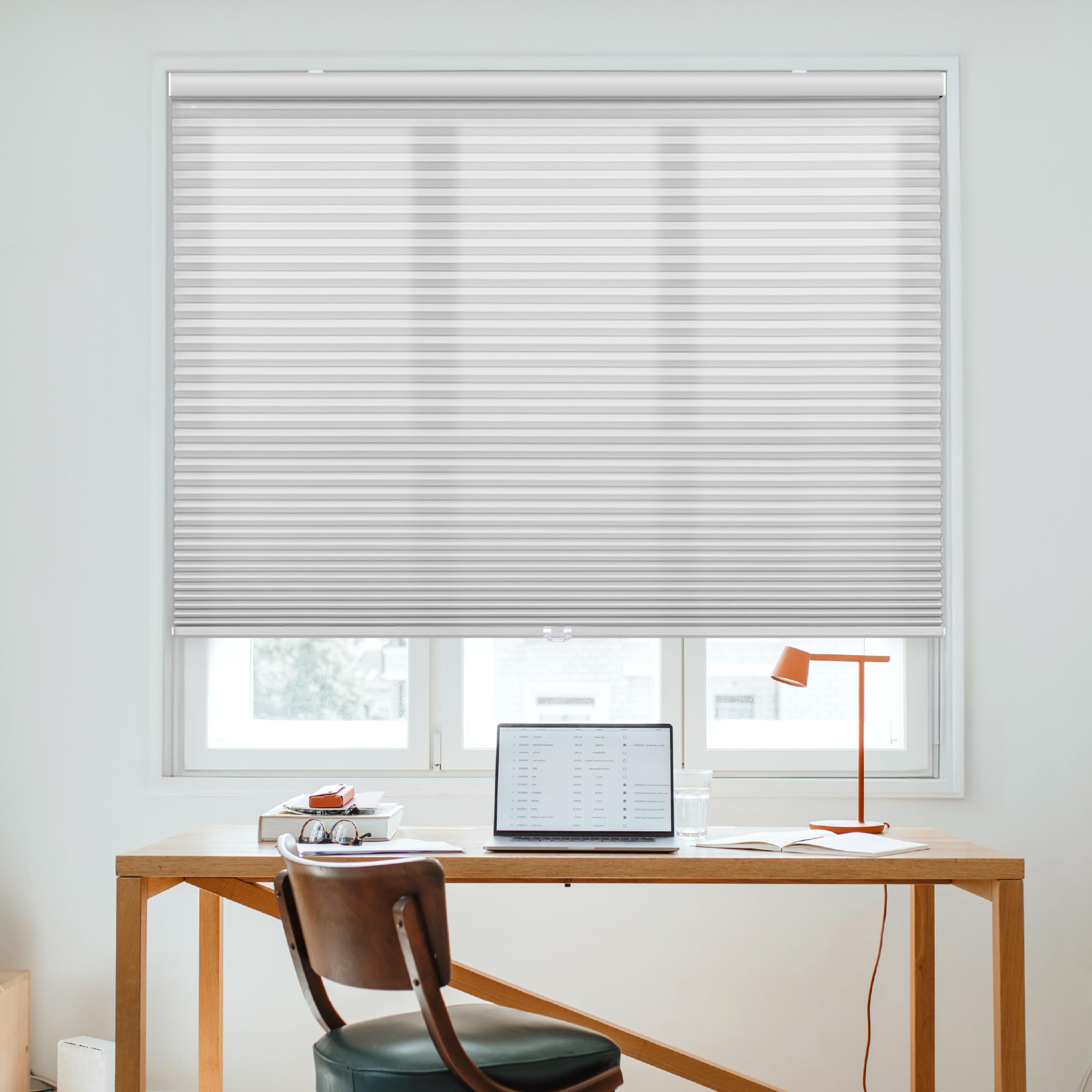 DEZ FURNISHINGS Cordless 1.5″ Light Filtering Cellular Shade, 18″ W x 48″ H, Gray Cloud